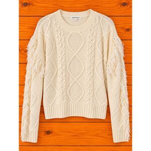 Derek Heart Ivory Cable Knit Ruffle Sleeve Sweater Cream Pullover Teen Large L